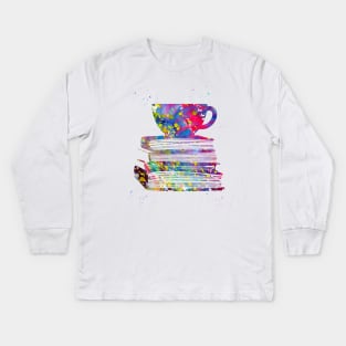 Cup of Tea with Books Kids Long Sleeve T-Shirt